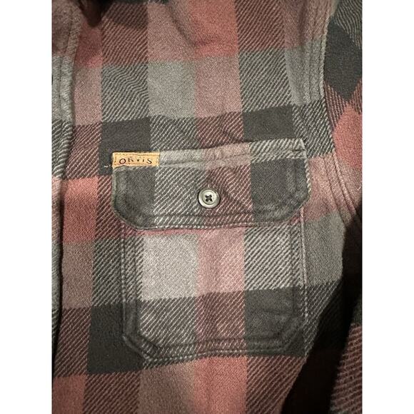 ORVIS Mens Heavy Cotton Flannel Button up Multicolor Plaid Medium Red Black Grey - Picture 2 of 9